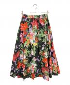 JENNEジェンヌ）の古着「フラワーフレアスカート」｜ブラック×レッド