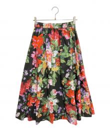 JENNE（ジェンヌ）の古着「フラワーフレアスカート」｜ブラック×レッド