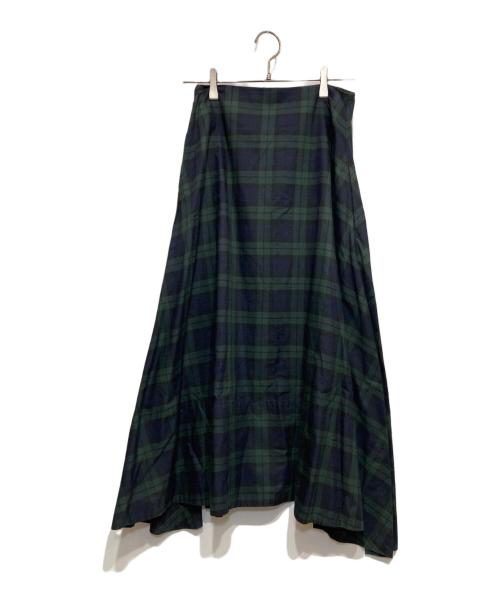 MADISON BLUE（マディソンブルー）MADISON BLUE (マディソンブルー) タータンチェックフレアスカート ネイビー×オリーブ サイズ:02の古着・服飾アイテム