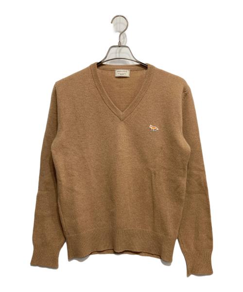 maison kitsune（メゾンキツネ）maison kitsune (メゾンキツネ) Vネックウールニット ブラウン サイズ:Sの古着・服飾アイテム