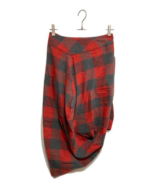 Vivienne Westwood（ヴィヴィアンウエストウッド）Vivienne Westwood (ヴィヴィアンウエストウッド) アシンメトリーチェックスカート レッド×グレー サイズ:38の古着・服飾アイテム