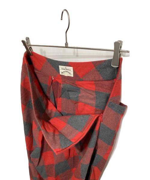 Vivienne Westwood（ヴィヴィアンウエストウッド）Vivienne Westwood (ヴィヴィアンウエストウッド) アシンメトリーチェックスカート レッド×グレー サイズ:38の古着・服飾アイテム