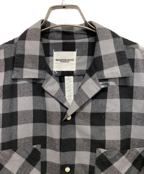 TAKAHIROMIYASHITA TheSoloIst.（タカヒロミヤシタ ザソロイスト）TAKAHIROMIYASHITA TheSoloIst. (タカヒロミヤシタ ザソロイスト) PRIMALOFT Nel Open Collar Check Shirt グレー×ブラック サイズ:48の古着・服飾アイテム