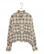 IENAイエナ）の古着「シャーリングチェックショートシャツ」｜ベージュ
