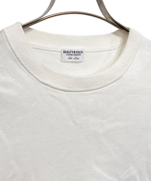 BEAUTY&YOUTH UNITED ARROWS（ビューティーアンドユースユナイテッドアローズ）BEAUTY&YOUTH UNITED ARROWS (ビューティーアンドユースユナイテッドアローズ) HI-LINE 3/90 ギザコットン クルーネック ニット ホワイト サイズ:Lの古着・服飾アイテム