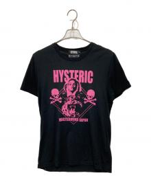 Hysteric Glamour×Mastermind JAPAN（ヒステリックグラマー×マスターマインド ジャパン）の古着「コラボプリントTシャツ」｜ピンク×ブラック