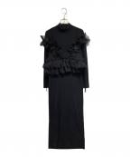 Lily Brownリリーブラウン）の古着「フリルビスチェセットニットワンピース」｜ブラック