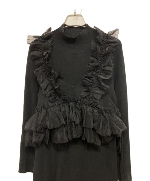 Lily Brown（リリーブラウン）Lily Brown (リリーブラウン) フリルビスチェセットニットワンピース ブラック サイズ:Fの古着・服飾アイテム