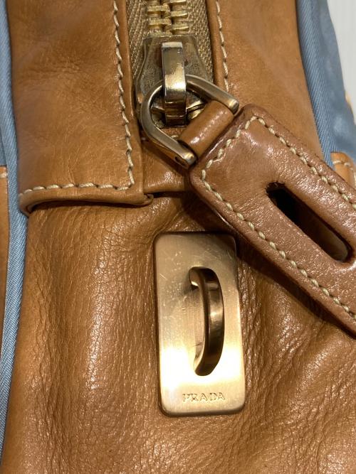 PRADA（プラダ）PRADA (プラダ) レザーナイロントートバッグ ブルー×ベージュの古着・服飾アイテム