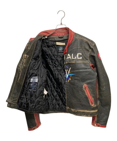 HYDROGEN（ハイドロゲン）HYDROGEN (ハイドロゲン) ペイントレザーモーターサイクルジャケット レッド×ブラック サイズ:Lの古着・服飾アイテム