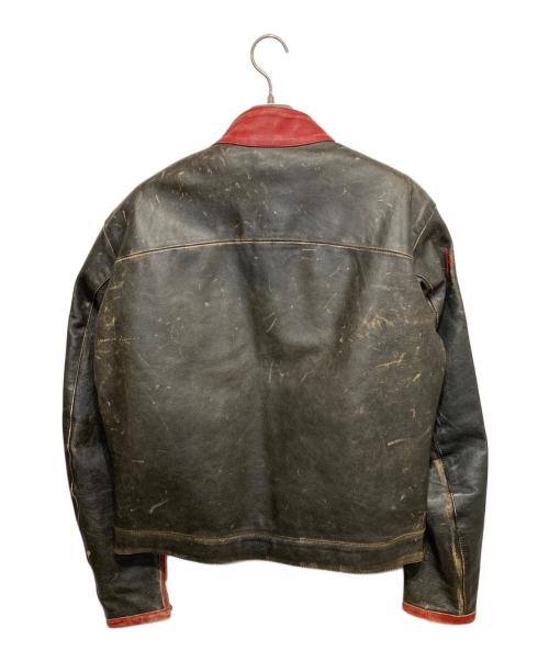 HYDROGEN（ハイドロゲン）HYDROGEN (ハイドロゲン) ペイントレザーモーターサイクルジャケット レッド×ブラック サイズ:Lの古着・服飾アイテム