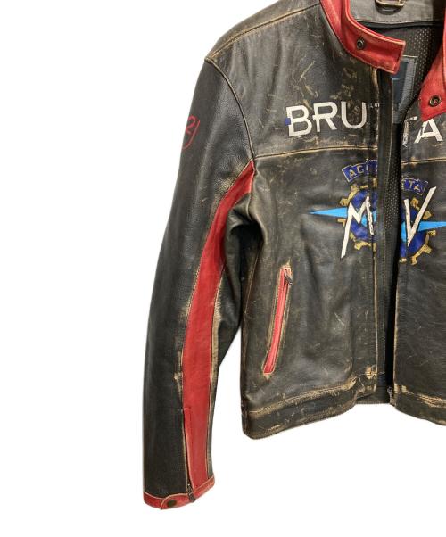 HYDROGEN（ハイドロゲン）HYDROGEN (ハイドロゲン) ペイントレザーモーターサイクルジャケット レッド×ブラック サイズ:Lの古着・服飾アイテム