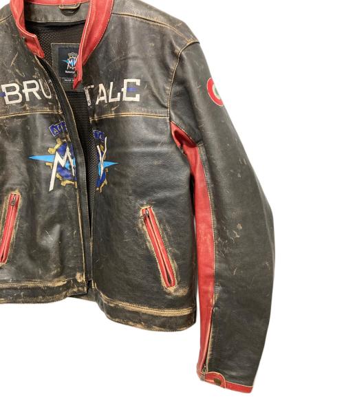 HYDROGEN（ハイドロゲン）HYDROGEN (ハイドロゲン) ペイントレザーモーターサイクルジャケット レッド×ブラック サイズ:Lの古着・服飾アイテム