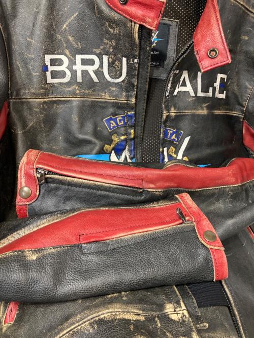 HYDROGEN（ハイドロゲン）HYDROGEN (ハイドロゲン) ペイントレザーモーターサイクルジャケット レッド×ブラック サイズ:Lの古着・服飾アイテム