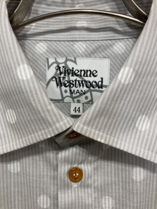 Vivienne Westwood man（ヴィヴィアン ウェストウッド マン）Vivienne Westwood man (ヴィヴィアン ウェストウッド マン) オーブ刺繍ドットシャツ グレー サイズ:44の古着・服飾アイテム