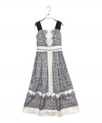 HER LIP TOハーリップトゥ）の古着「herlipto Marbella Panel Printed Dress」｜ホワイト×ブラック