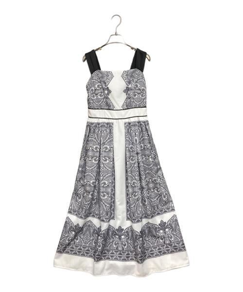 HER LIP TO（ハーリップトゥ）Her lip to (ハーリップトゥ) herlipto Marbella Panel Printed Dress ホワイト×ブラック サイズ:Mの古着・服飾アイテム