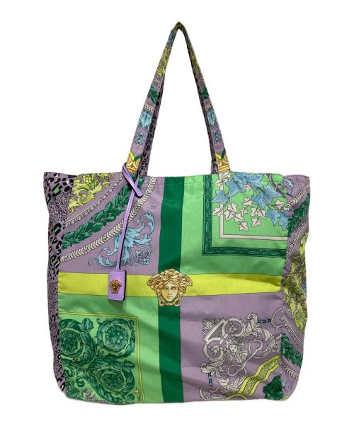 VERSACE（ヴェルサーチェ）VERSACE (ヴェルサーチェ) プリントトートバッグ パープル×グリーンの古着・服飾アイテム