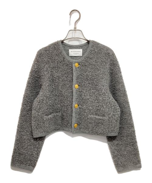 MACPHEE（マカフィー）MACPHEE (マカフィー) ムートン クルーネックカーディガン グレー サイズ:Sの古着・服飾アイテム