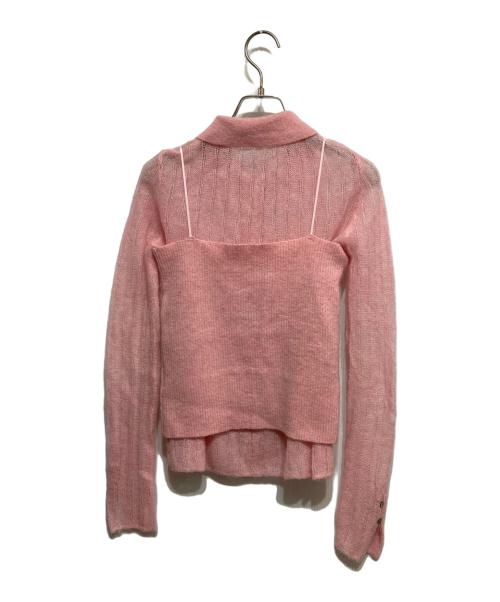 Mila Owen（ミラオーウェン）Mila Owen (ミラオーウェン) ポロ襟ワイドリブベアSETモヘアニット ライトピンクの古着・服飾アイテム