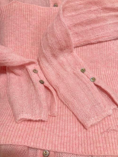 Mila Owen（ミラオーウェン）Mila Owen (ミラオーウェン) ポロ襟ワイドリブベアSETモヘアニット ライトピンクの古着・服飾アイテム