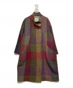 io comme ioイオコムイオ）の古着「チェックウールコート」｜パープル