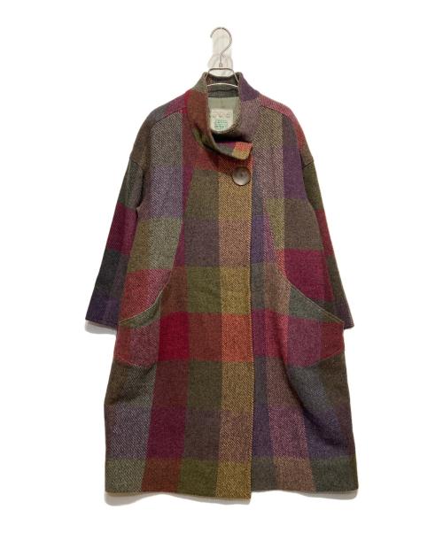 io comme io（イオコムイオ）io comme io (イオコムイオ) チェックウールコート パープル サイズ:38の古着・服飾アイテム