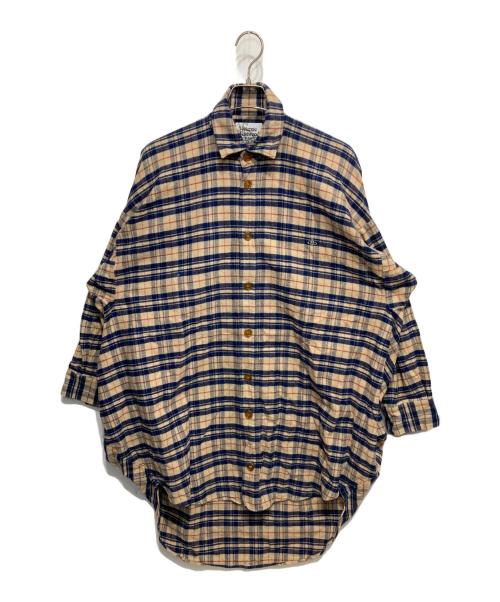 Vivienne Westwood man（ヴィヴィアン ウェストウッド マン）Vivienne Westwood man (ヴィヴィアン ウェストウッド マン) ビッグフランネルシャツ ネイビー×ベージュ サイズ:-の古着・服飾アイテム