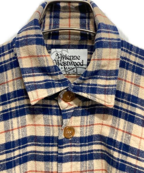 Vivienne Westwood man（ヴィヴィアン ウェストウッド マン）Vivienne Westwood man (ヴィヴィアン ウェストウッド マン) ビッグフランネルシャツ ネイビー×ベージュ サイズ:-の古着・服飾アイテム