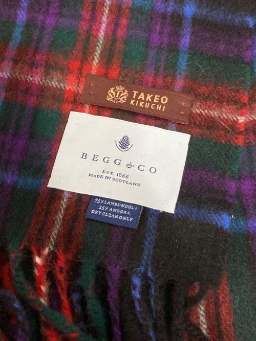 Begg & Co（ベグアンドコー）Begg & Co (ベグアンドコー) TAKEO KIKUCHI (タケオキクチ) アンゴラブレンドマフラー ネイビー×レッドの古着・服飾アイテム
