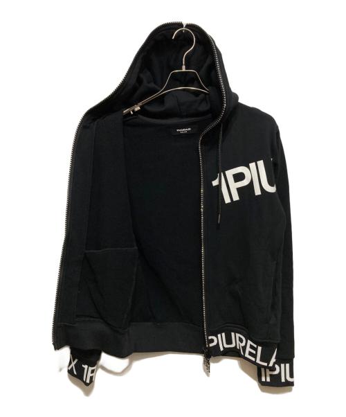 1PIU1UGUALE3 RELAX（ウノピゥウノウグァーレトレ リラックス）1PIU1UGUALE3 RELAX (ウノピゥウノウグァーレトレ リラックス) DIAGONAL LOGO HOODIE/ラインストーンジップパーカー ブラック サイズ:Mの古着・服飾アイテム