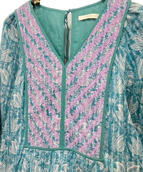 ne quittez pas（ヌキテパ）ne quittez pas (ヌキテパ) Cotton Lurex Tulip Print Yoke Embroidery Dress ブルー サイズ:Sの古着・服飾アイテム