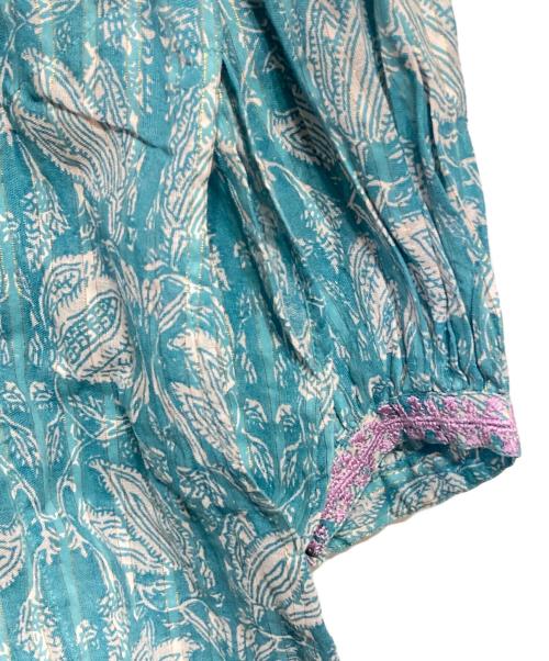 ne quittez pas（ヌキテパ）ne quittez pas (ヌキテパ) Cotton Lurex Tulip Print Yoke Embroidery Dress ブルー サイズ:Sの古着・服飾アイテム