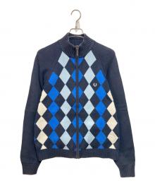 FRED PERRY（フレッドペリー）の古着「ニットトラックジャケット」｜ネイビー×ブルー