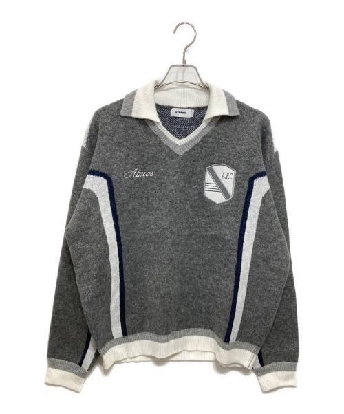 ATMOS（アトモス）atmos (アトモス) Knit Soccer Polo Shirt GRAY/ニット サッカー ポロシャツ グレー サイズ:XLの古着・服飾アイテム