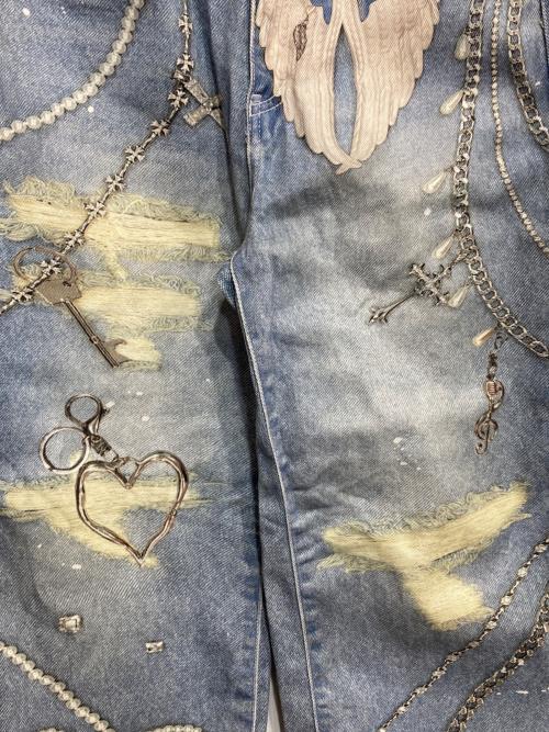 solni（solni）solni (solni) Printed wide leg Denim/プリントワイドデニム インディゴ サイズ:Sの古着・服飾アイテム