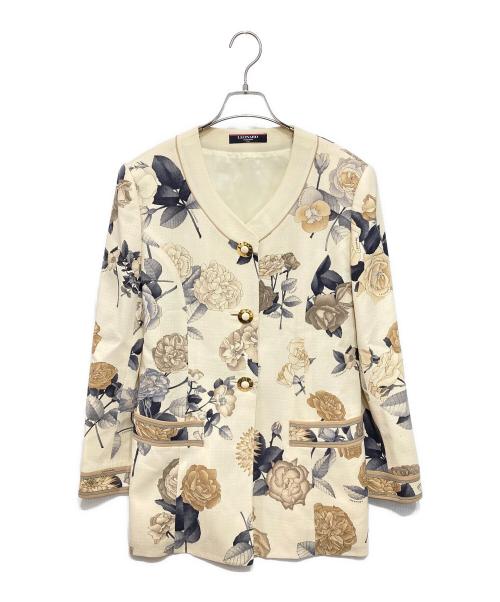 LEONARD（レオナール）LEONARD (レオナール) フラワープリントトリムジャケット ベージュ サイズ:11ARの古着・服飾アイテム