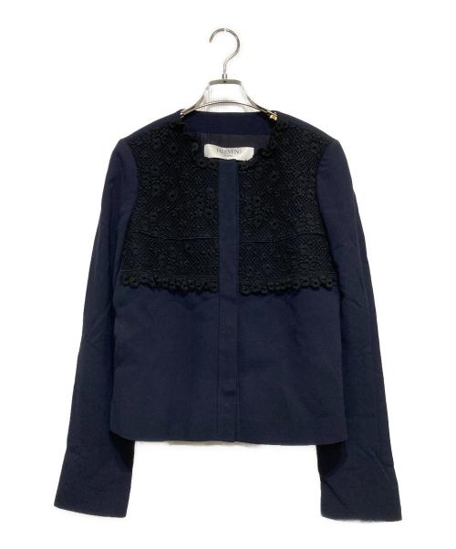 VALENTINO（ヴァレンティノ）VALENTINO (ヴァレンティノ) レースノーカラージャケット ネイビー サイズ:42の古着・服飾アイテム