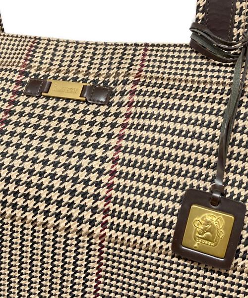 LAUREN RALPH LAUREN（ローレンラルフローレン）LAUREN RALPH LAUREN (ローレンラルフローレン) 千鳥格子柄トートバッグ ブラウンの古着・服飾アイテム