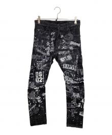 DSQUARED2（ディースクエアード）の古着「グラフィティプリント バイカーデニム」｜ブラック