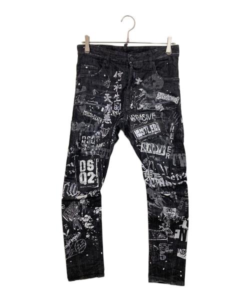 DSQUARED2（ディースクエアード）DSQUARED2 (ディースクエアード) グラフィティプリント バイカーデニム ブラック サイズ:44の古着・服飾アイテム
