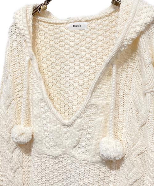darich（ダーリッチ）Darich (ダーリッチ) ケーブルDDロゴVネックニットフーディ アイボリー サイズ:Freeの古着・服飾アイテム