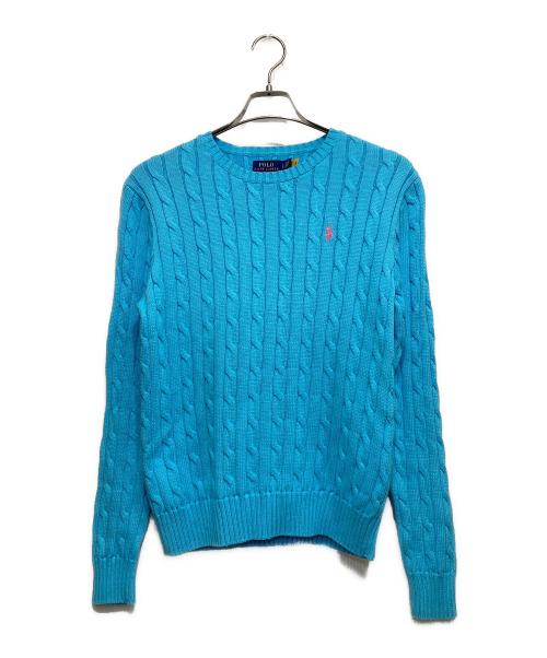 POLO RALPH LAUREN（ポロ・ラルフローレン）POLO RALPH LAUREN (ポロ・ラルフローレン) ポニー刺繍ケーブルニット ブルー サイズ:Lの古着・服飾アイテム