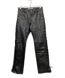 JOHN LAWRENCE SULLIVAN（ジョン ローレンス サリバン）の古着「Leather Lace-up Pants」｜ブラック