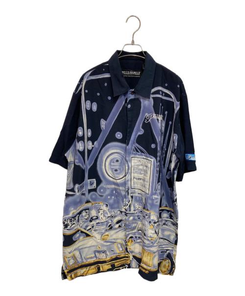 pellepelle（ペレペレ）pellepelle (ペレペレ) グラフィティ―刺繍シャツ ブルー×ネイビー サイズ:Lの古着・服飾アイテム