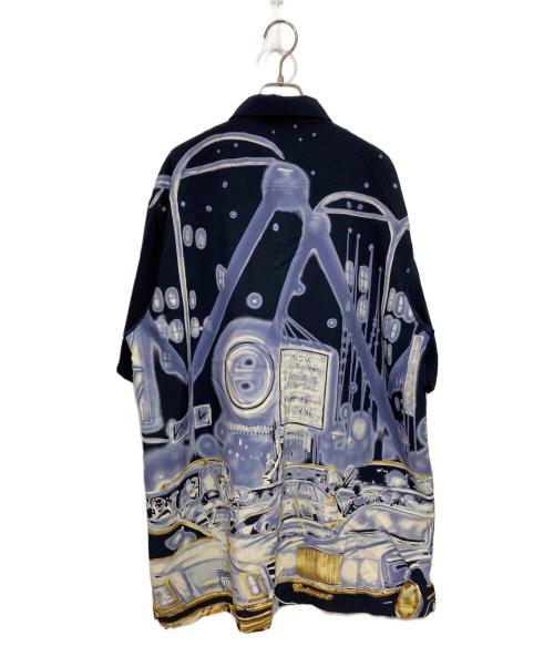 pellepelle（ペレペレ）pellepelle (ペレペレ) グラフィティ―刺繍シャツ ブルー×ネイビー サイズ:Lの古着・服飾アイテム