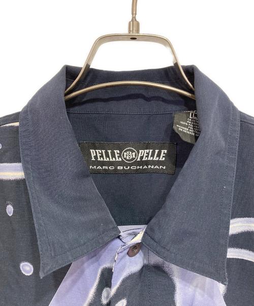 pellepelle（ペレペレ）pellepelle (ペレペレ) グラフィティ―刺繍シャツ ブルー×ネイビー サイズ:Lの古着・服飾アイテム