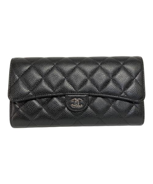 CHANEL（シャネル）CHANEL (シャネル) キャビアスキンフラップウォレット ブラックの古着・服飾アイテム
