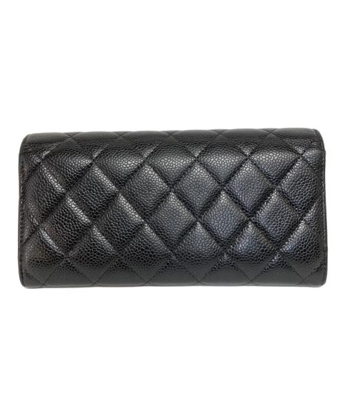 CHANEL（シャネル）CHANEL (シャネル) キャビアスキンフラップウォレット ブラックの古着・服飾アイテム
