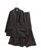 earthyアーシー）の古着「レザーナイロンBIGテーラードジャケット/レザーナイロンティアードスカート セットアップ」｜ブラック